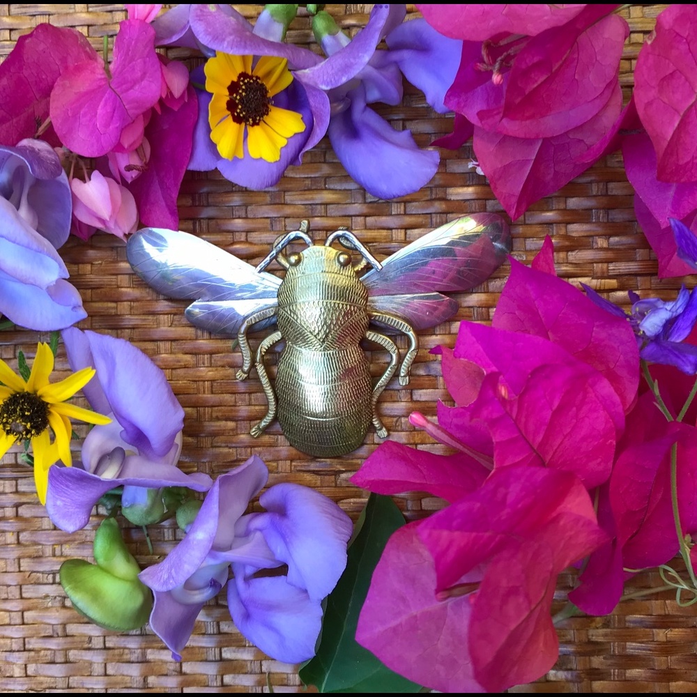 Courtney Peterson Pin Signed Vintage Brass/Sterling Bee Brooch / Pendant - Picture 2 of 5